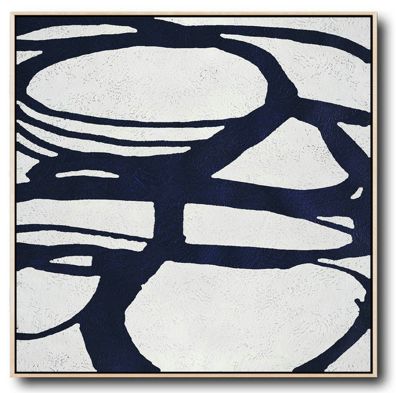 Extra Large Acrylic Painting On Canvas,Hand Painted Navy Minimalist Painting On Canvas,Acrylic Painting Wall Art